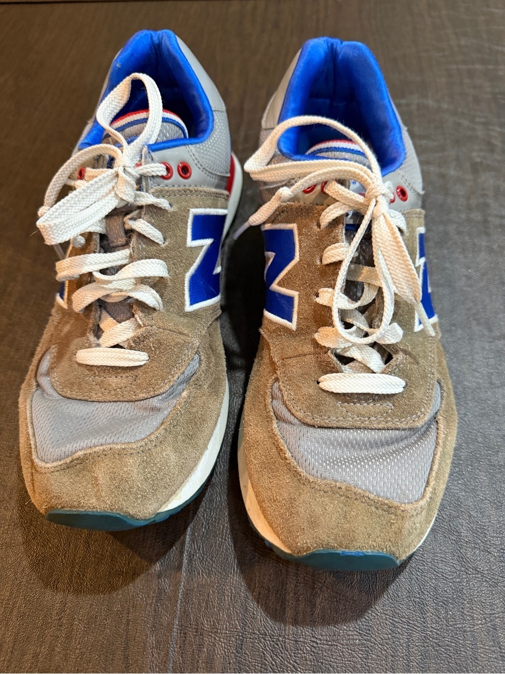 New Balance 574 Sneakers Red Whit Blue Gray Sz M 8.5